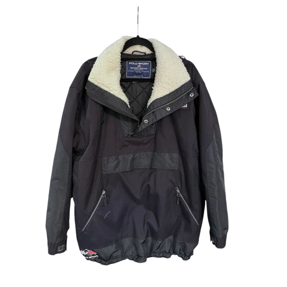Polo Sport Ralph Lauren Sportsman Vintage 90s Anorak Black Jacket Med Embroider - Picture 1 of 12